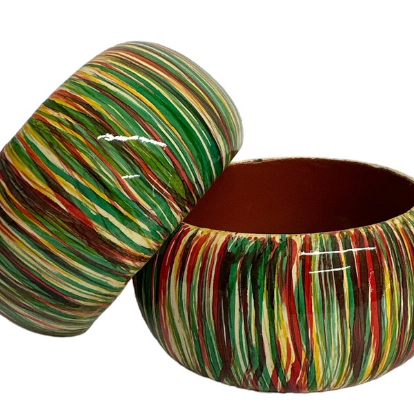 Wide Chunky Hand Painted Ethnic Wooden Bangle Bracelets