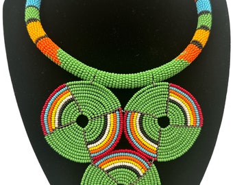 Authentic African Green Beaded Pendant Necklace