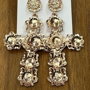 Large Statement Luxury Cross Dangle Stud Earrings image 7