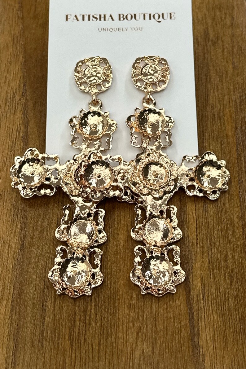 Large Statement Luxury Cross Dangle Stud Earrings image 7