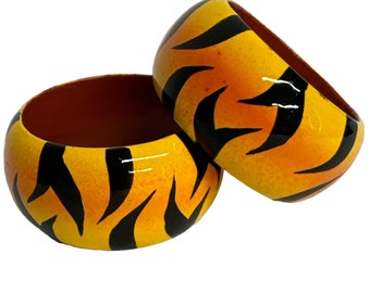 Wide Chunky Hand Painted Ethnic Wooden Bangle Bracelets