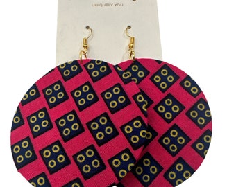 Lightweight African Printed Ankara Fabric Round Dangle Earrings