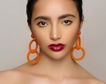 Orange Bohemian Beaded Dangle Earrings