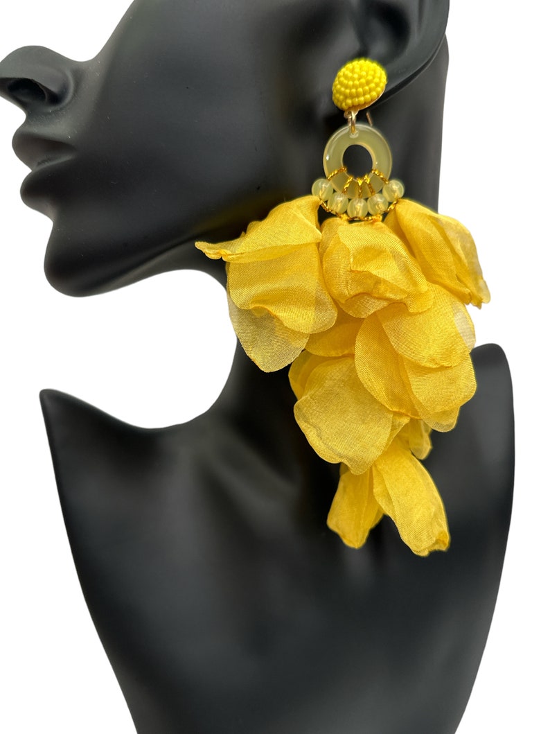 Big Bohemian Long-Fringed Flower Tassel Stud Dangle Earrings image 10