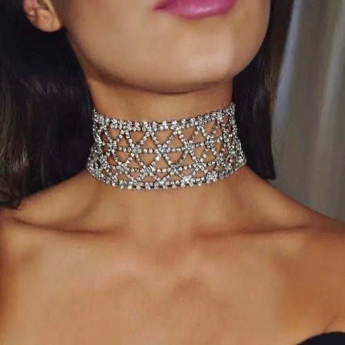 Elegant Sparkling Rhinestones Crystal Choker Necklaces Etsy