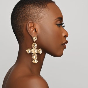 Large Statement Luxury Cross Dangle Stud Earrings image 4