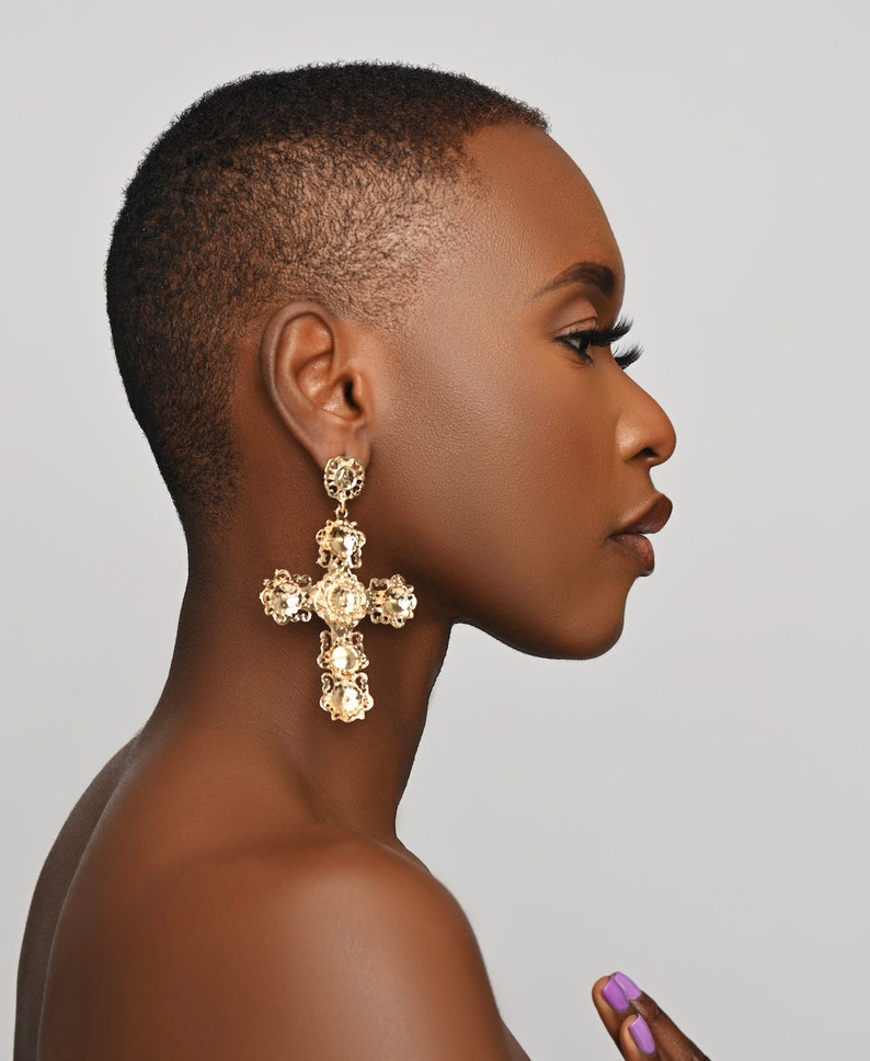 Large Statement Luxury Cross Dangle Stud Earrings image 4