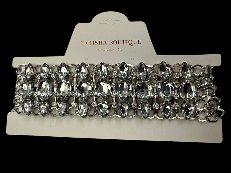 Elegant Sparkling Chunky Rhinestones Choker Necklaces Silver