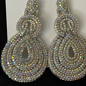 Elegant Glamorous Statement Diamante Rhinestone Dangle Earrings Silver