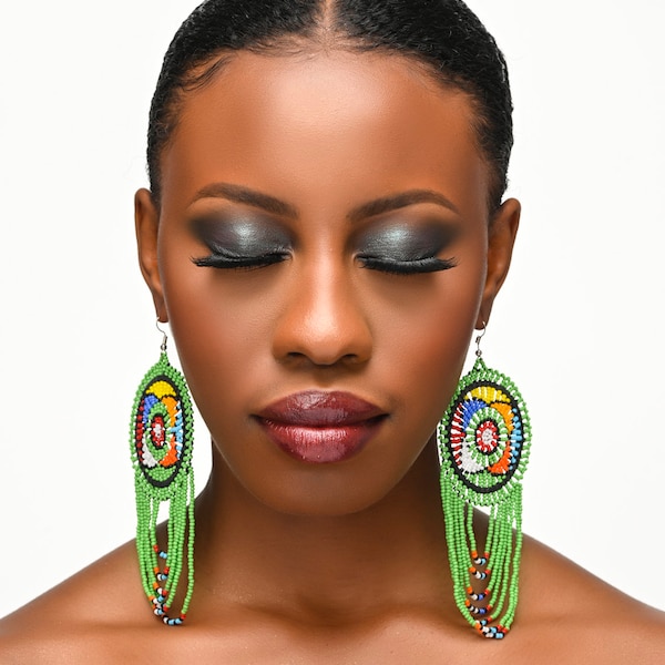 Elegant Gorgeous Authentic African Maasai Zulu Style Tribal Ethnic Long Tassel Dangle Earrings