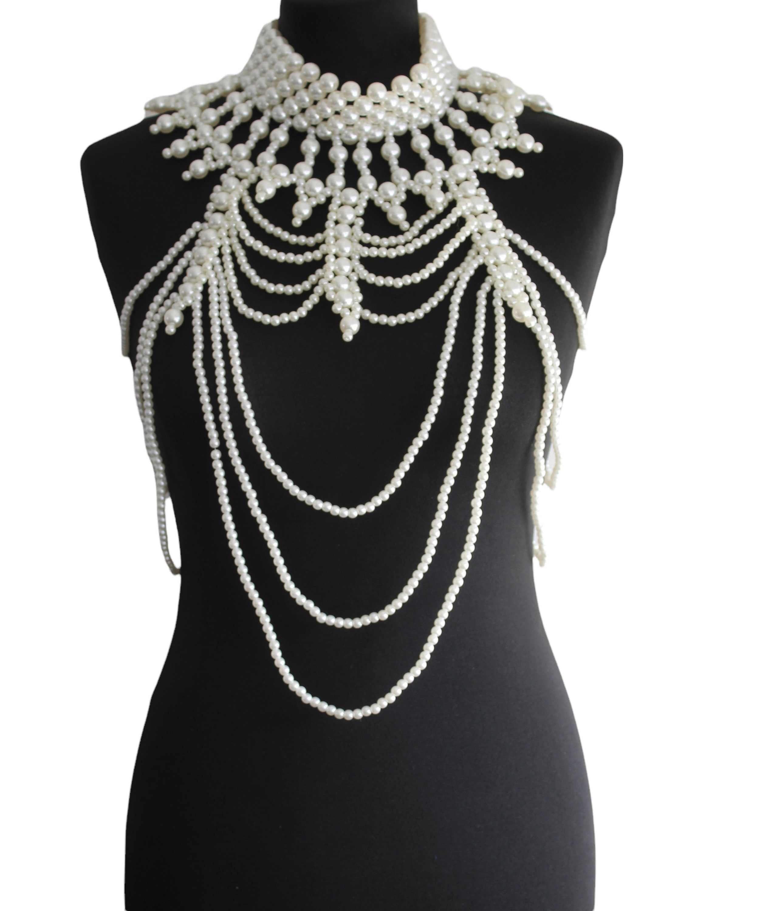 Boho Faux Pearls Statement Tassel Chain 