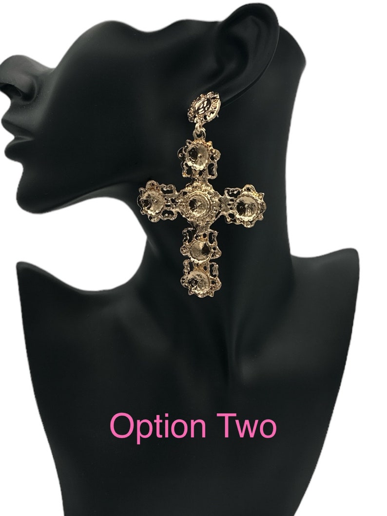 Large Statement Luxury Cross Dangle Stud Earrings image 9