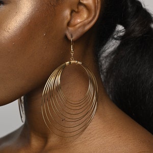 Double Layered Wire Metal Circle Statement Dangle Earrings image 5