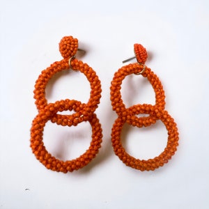 Bohemian Orange Beaded Dangle Earrings image 5