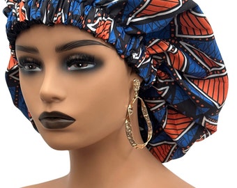 Double Layered Ankara Pattern Satin Silk Revisable Bonnet Cap