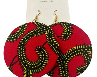 Lightweight African Printed Ankara Fabric Round Dangle Earrings