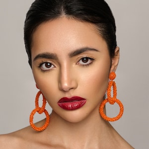 Bohemian Orange Beaded Dangle Earrings image 4