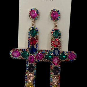 Gorgeous Rhinestone Diamante Cross Design Statement Earrings Multicolour