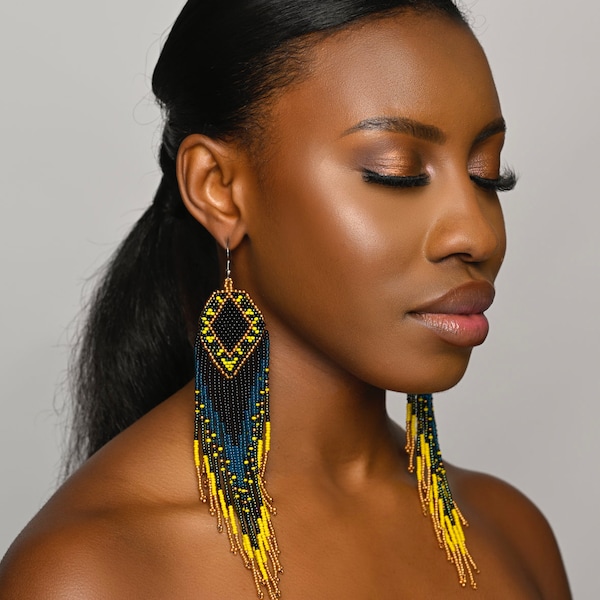 Extra Long Elegant Authentic African Tribal Ethnic Native Dangle Earrings