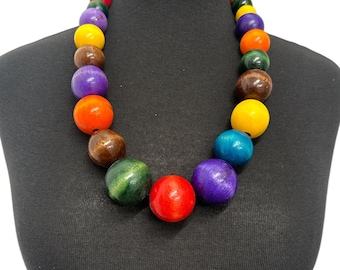 Large Multicoloured Wooden Beaded Ethnic Necklace African Jewellery