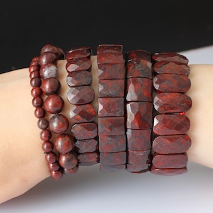 Genuine Bloodstone Crystal Beads Bracelet, Natural Red Heliotrope Wrist for Men or Women ( 8 MM & 10 MM or Faceted - AA Quality ) On Stretch