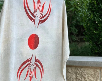 Linen Boho Beach Towel, Wood Printed Summer Throw, Turkish Peshtemal Bath Towel