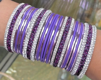 Purple & Silver Full Bangle set - Indian Jewellery