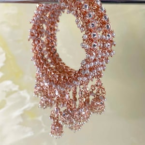 Rose Gold & Pearl Kara with jhumki drop -Indian Jewellery