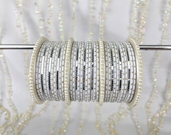 White Pearl Customisable Bangle Set - Indian Jewellery