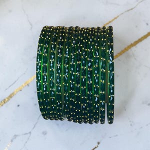Green Glass Raindrop Churi Bangles: Indian Pakistani Bridal Party Wear Stacked Set