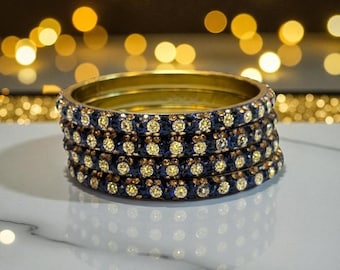 Navy Churi Armreif Set 4 Indischer Schmuck Brautschmuck Hochzeit Armreif Party Wear Festlicher Schmuck Kultureller Stil Damen Geschenk Modetrend