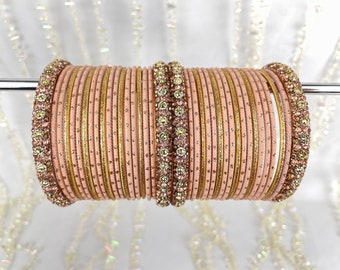 Small Rose Gold Crystal Bangle set - Indian Jewellery