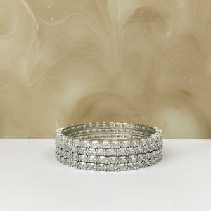 American Diamond Thin Elongated Silver Churi Set - Indian Jewellery