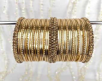 Small Antique Gold Crystal Bangle set - Indian Jewellery