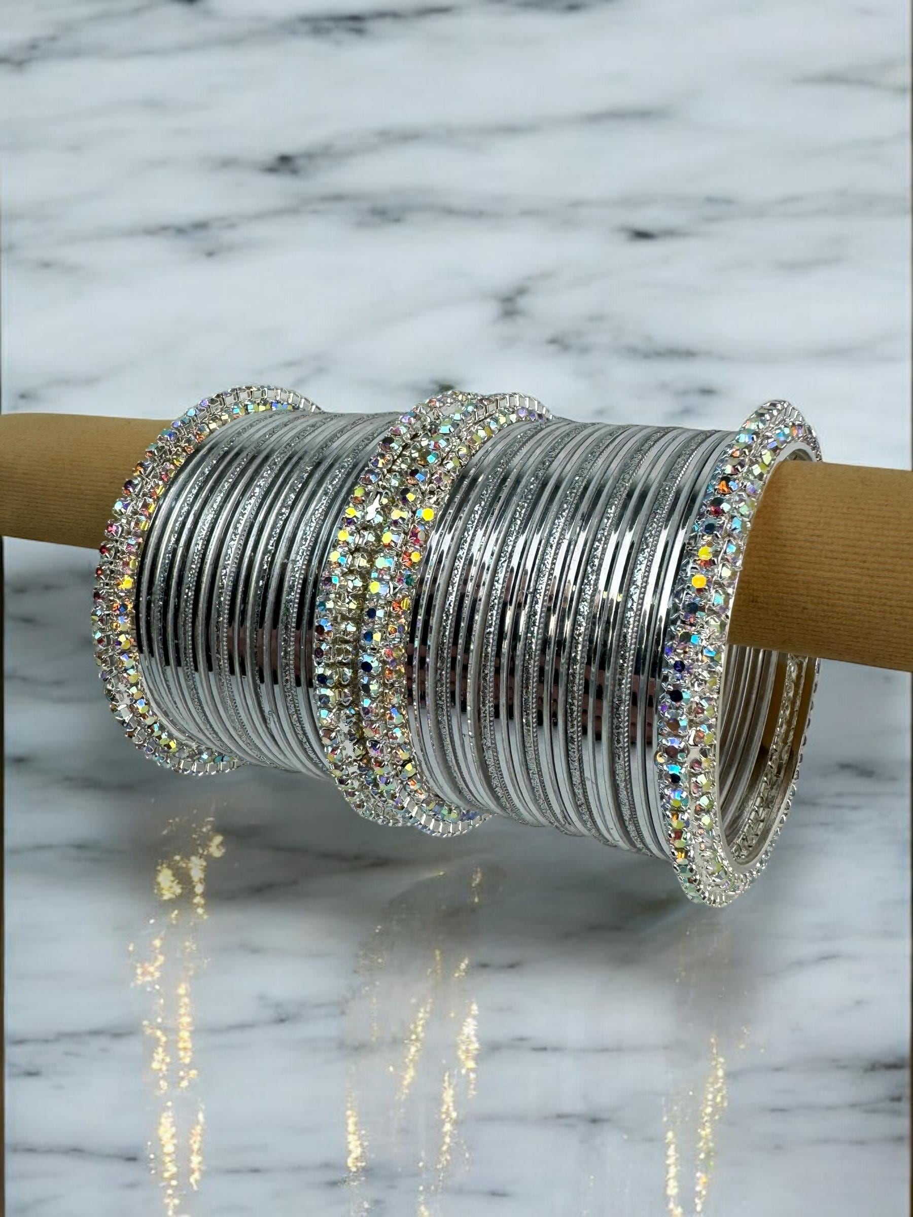Chain Churi Silver Crystal Bangle Set - Indian Jewellery - Etsy