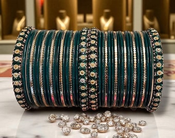 Emerald Churi Bangle Set Indian Pakistani Wedding Jewelry Bollywood Party Bangles Festive Wear