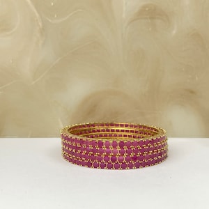 American Diamond Thin Square Gold & Ruby Churi Set - Indian Jewellery