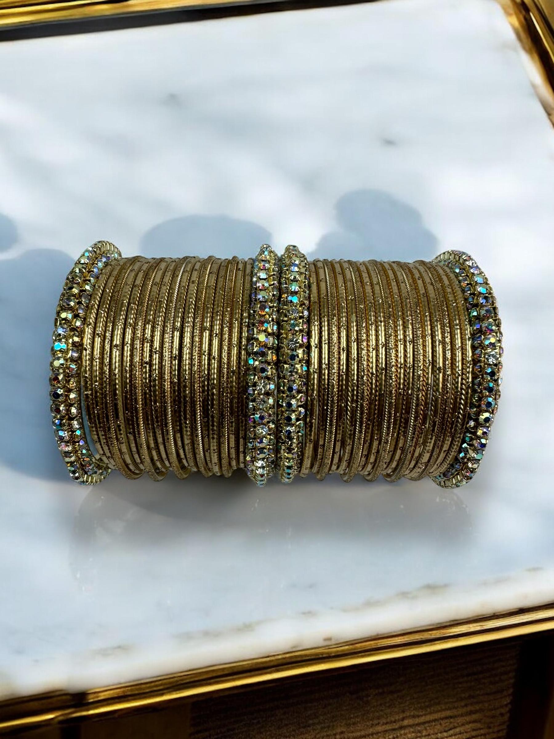 Chain Churi Gold Crystal Bangle Set Indian Jewellery