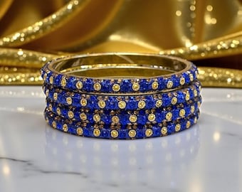 Royal Blau Churi Armreif Set Of 4 Indische pakistanische Hochzeitsschmuck Brautparty Armreifen Mehndi Sangeet Festlicher Schmuck Bollywood Style