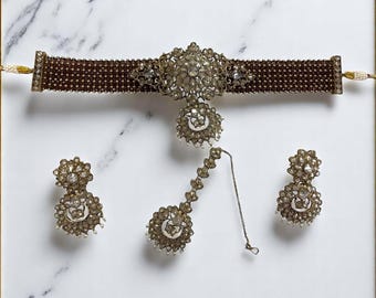 Set di choker antico color malva, gioielli indiani, set di collane Kundan, gioielli pakistani, set di choker indiano, gioielli punjabi