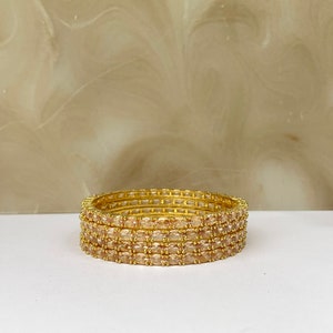 American Diamond Thin Elongated Gold Churi Set - Indian Jewellery