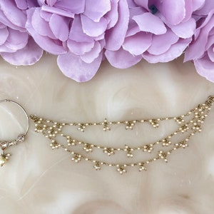 Stone Nose Ring with 3-Tier Pearl Chain - Indian Jewellery