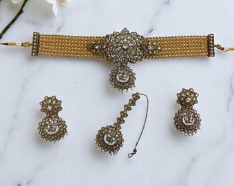 Set di choker antico bianco pesca, gioielli indiani, set di collane Kundan, gioielli pakistani, set di choker indiano, gioielli punjabi