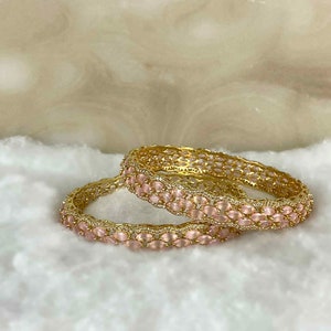 American Diamond Baby Pink & Gold set of 2 Kara - Indian Jewellery