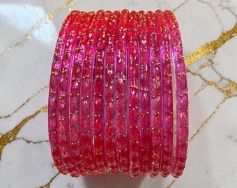 Neon Glass Raindrop Churi Bangles: Indian Pakistani Bridal Party Wear Stacked Set