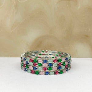 American Diamond Thin Elongated Silver & Multi Churi Set - Indian Jewellery