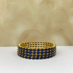 American Diamond Thin Elongated Gold & Navy Churi Set - Indian Jewellery