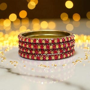 Red Churi Bangle Set Of 4 Indian Jewelry Bridal Jewelery Wedding Bangle Party Wear Festive Jewelry Cultural Style Womens Gift Fashion Trend