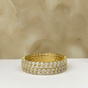 American Diamond Thin Elongated Gold & Silver Churi Set - Indian Jewellery