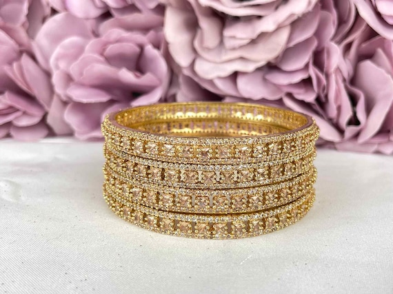 American Diamond Squared Gold Kara Indian Jewellery